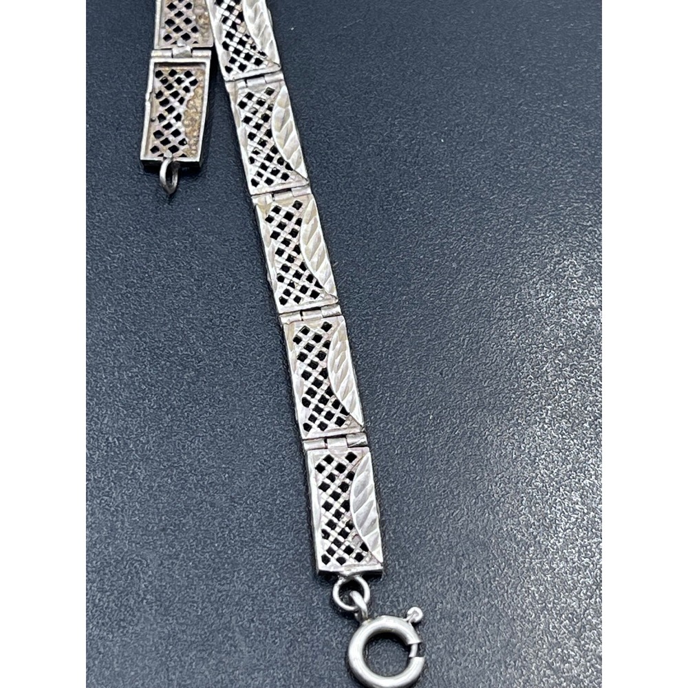 Vintage 925 Sterling Art Deco Panel Link Filigree Bracelet - Picture 14 of 15
